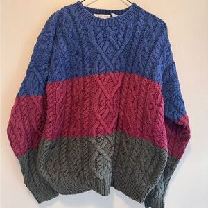 Men’s Liz Claiborne vintage XL cable knit, heavy winter sweater, red blue green